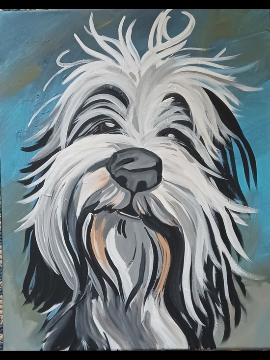 Other - Original Acrylic Hand-Painted White & Black Dog Art Painting - Home Art Painting